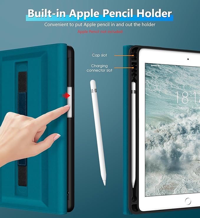 DTTO Rotating Case for iPad 6th / 5th Generation 9.7 Inch 2018/2017 iPad Air 2 / Air 1 Case 360 Degree Swiveling Premium Leather Folio Stand Cover with Pencil Holder - Auto Wake/Sleep Light Blue