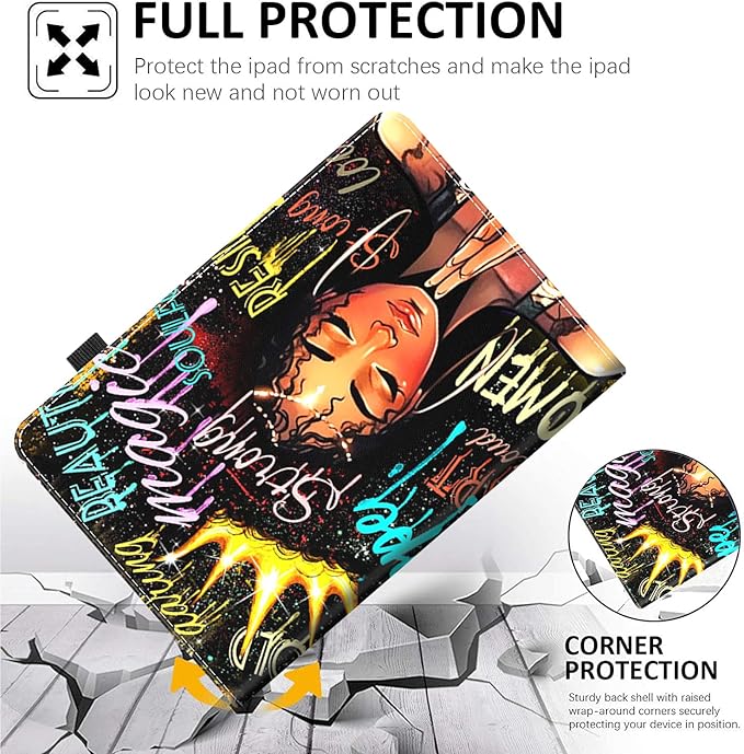 Case for All-New Amazon Fire HD 10 and 10 Plus Tablet (13th/11th Generation 2023/2021 Release) 10.1Slim Fit Standing Cover with Auto Sleep/WakeAfrican American Women Afro Girl with Crown
