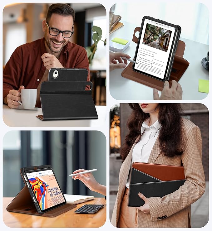 DTTO for iPad mini 7 (A17 Pro) Case iPad mini 7th / 6th Generation Case (2024/2021) 360 Degree Rotating Premium Leather Folio Stand Cover with Pencil Holder Black Brown