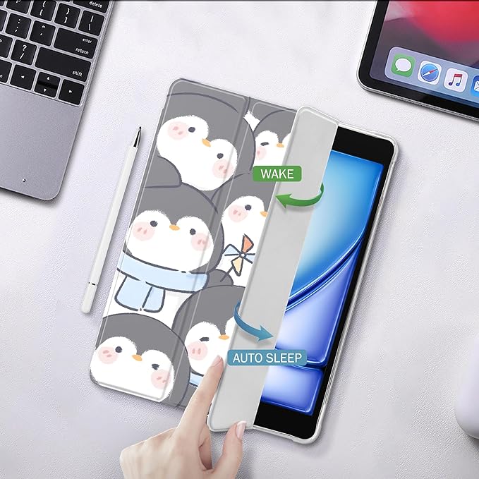Idocolors Cute Kawaii Penguin Pad Case for 7.9 Inch iPad mini 4/iPad mini 5 Clear TPU Trifold Stand Back Cover with Pencil Holder Auto Wake/Sleep Foldable Shockproof Protective Case