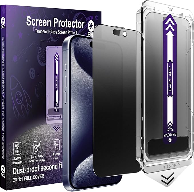 2-Pack Matte Privacy Glass Screen Protector for iPhone 15 ProAnti-Glare &amp Anti-SpyAnti-ReflectionSmooth as SilkMilitary-Grade 9H HardnessEasy Installation