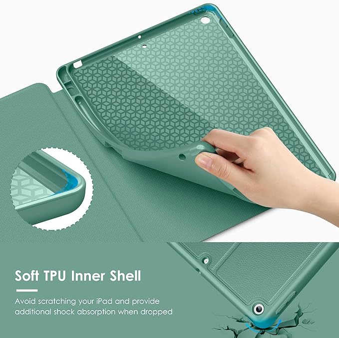 VIKESI Case for iPad 9th / 8th / 7th Generation 10.2 inch (2021/2020/2019 Released)Multiple Angles Magnetic Stand CoverShockproof BackPencil Holderand Auto Sleep/WakeForest Green