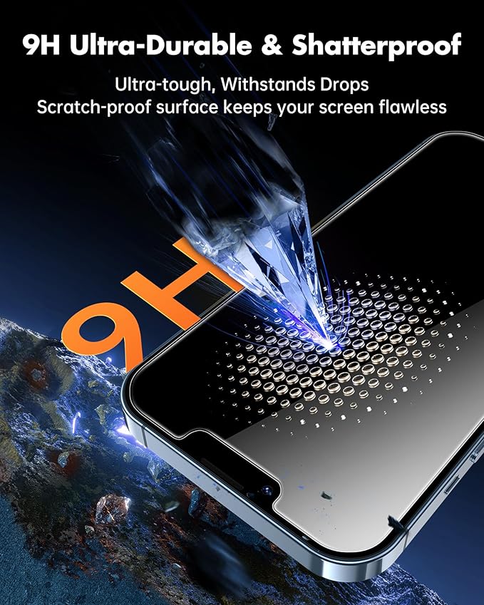 UNBREAKcable 4PCS Screen Protector for iPhone 13 Pro - 2 Privacy Tempered Glass+2 Clear Glass Double Shatterproof [Installation Frame] [9H Hardness] [Case Friendly] Anti-Scratch for iPhone 6.1 inch