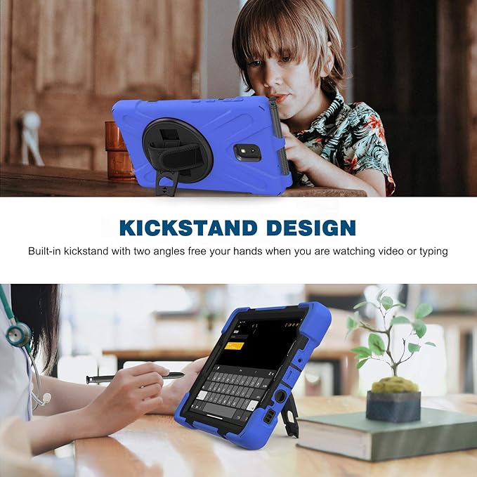 Case for Samsung Galaxy Tab Active 3 8 T570 T575 T577 Heavy Duty Shockproof Rugged 3 Layer Kids Durable Case with 360 Swivel Kickstand Shoulder Strap &amp Hand Strap