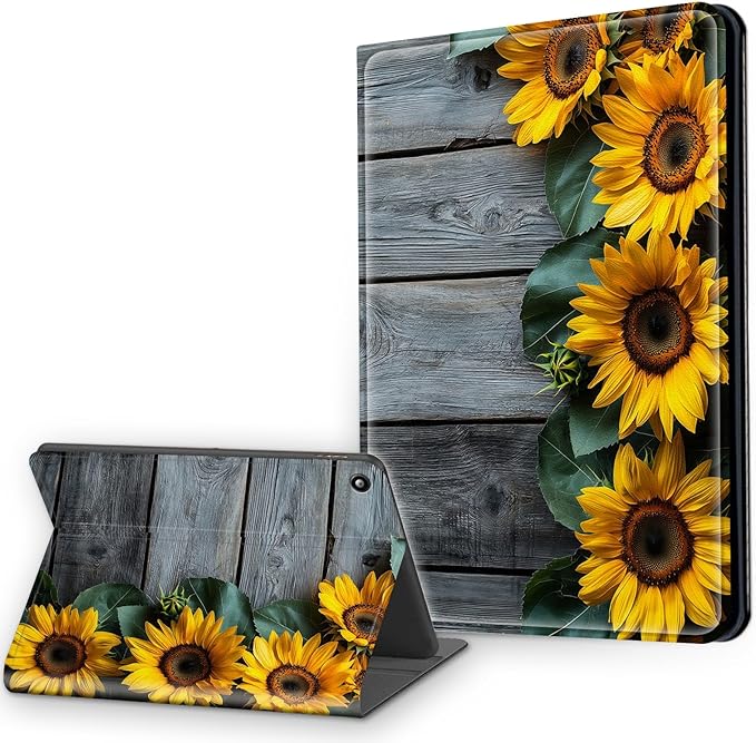 Case for Amazon Fire Max 11 Tablet Case (13th Generation 2023 Release) Multi-Angle Viewing Leather Smart Stand Back Cover with Auto Sleep Wake Wooden Sunflowers