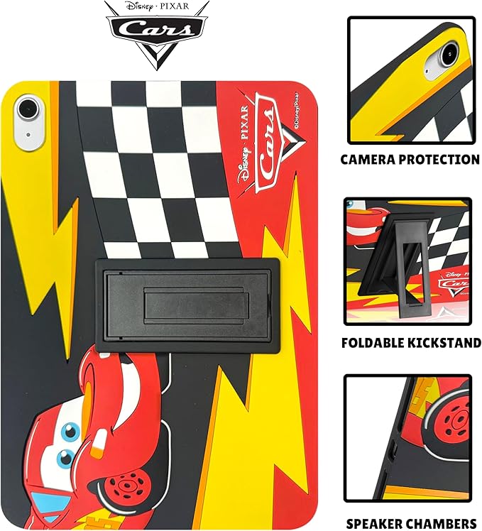 Disney Cars Kids iPad Case - 10.9 Inch Case for iPad 10th Generation (2022) &amp A16 11th Generation 11 inch (2025) - Tablet Cover with Stand Shockproof Silicone Protector