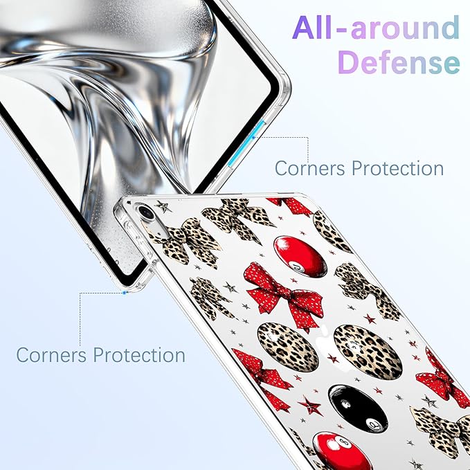 for iPad Pro 13-inch (M4) 2024Leopard Print Bow Crystal Clear CaseSlim Lightweight Anti-Scratch Soft TPU Bumper Hard Acrylic Back Cover for Women