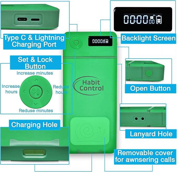 Timed Lock Box - Cell Phone Locker with Charger for Self-Discipline Cell Phone Jail for Teachers Time Locking Container to Limit Smartphone Addiction Small Lockable Safe (Green)