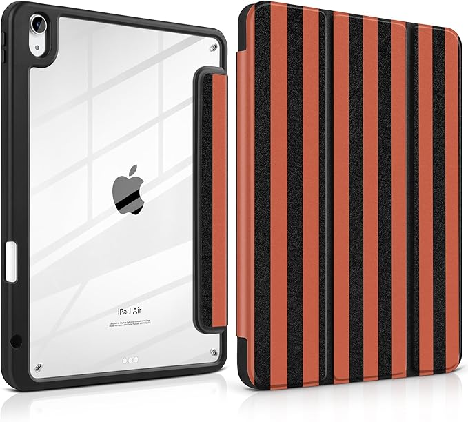 DONGKE Case for iPad Air 11-inch M4 2026 &amp M3 2025 &amp M2 2024 iPad Air 5th/4th Generation 10.9 2022/2020 [Built-in Pencil Holder] Clear Acrylic Back Trifold Stand Smart Cover Orange Stripes