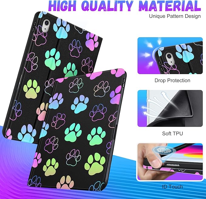 for iPad 10th Generation Case 10.9 Inch for iPad 11th(A16) 2025 Girls Cute Kids Women Folio Cover Pencil Holder Dog Paw Print Cool Design Funny Kawaii Teens Tablet Cases for Apple 10/11