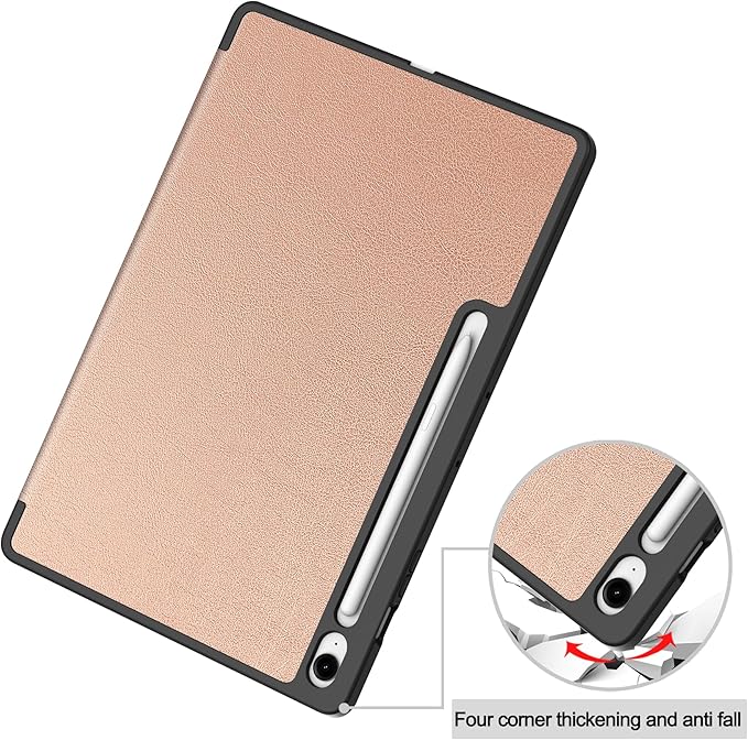 Case for Samsumg Galaxy Tab S10 FE+/S10 FE Plus 13.1 Inch 2025 (Model: SM-X620/SM-X626B) Trifold Stand Cover with S Pen Holder [Auto Wake/Sleep] PU Leather + Soft TPU Bumper Shell Rosegold