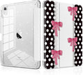 MEEgoodo Case for iPad A16 11th Generation 2025/10th Generation 2022 Glitter Tablet Cases with Transparent Acrylic Back+Trifold Stand +Pencil Holder+Auto Wake/SleepDots with Pink Bows