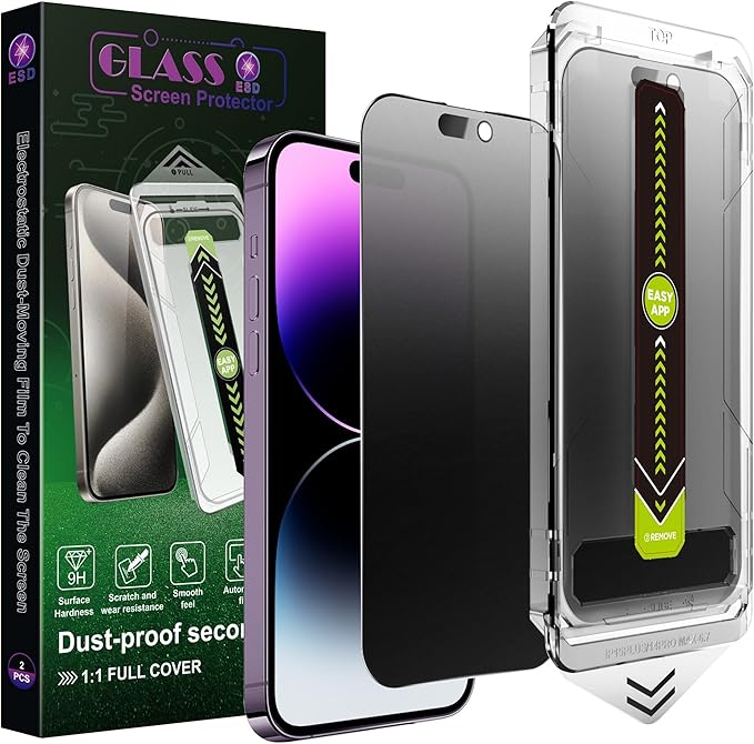 (2-Pack Matte Privacy Anti-Spy Screen Protector for iPhone 14 Pro Max/15 Plus/16 Plus (6.7-Inch)9H Tempered GlassAnti-GlareFull CoverageAnti-FingerprintAuto Dust RemovalBubble-Free