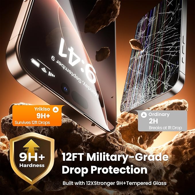 2-Pack for iPhone 16 Pro Screen ProtectorMilitary Grade ShatterproofBubble-Dust Free Box9H+ HD Tempered GlassFull CoverageScratch &amp Smudge Resistant for iPhone 6.3 inch