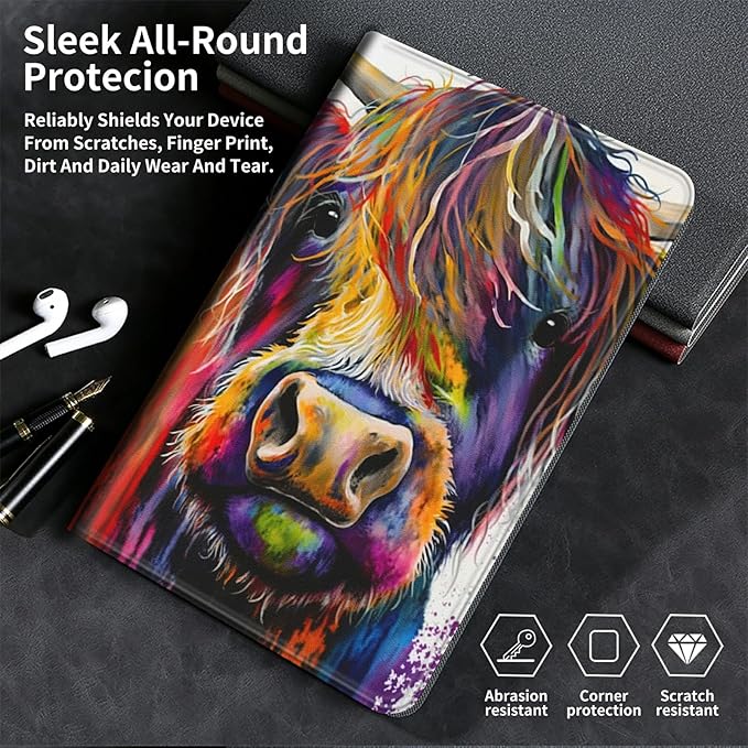 Case for Kindle Paperwhite 12th Generation &amp Kindle Colorsoft Signature Edition 2024 7 inch Lightweight Smart Case PU Leather Adjustable Stand Protective Cover with Auto Wake/Sleep - Colorful Cow