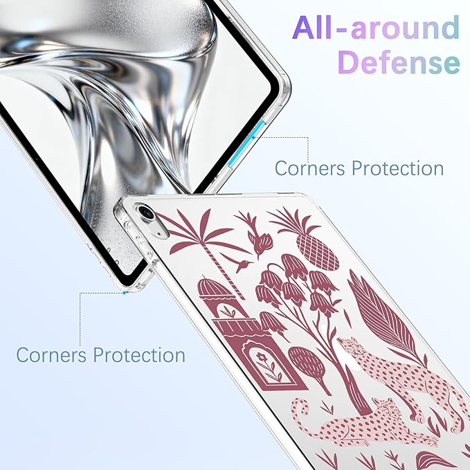 for 11 iPad Pro 4th/3rd/2nd/1st Gen (2022/2021/2020/2018)Cute Cheetah Animal Crystal Clear CaseSlim Lightweight Anti-Scratch Soft TPU Bumper Hard Acrylic Back Cover for Women