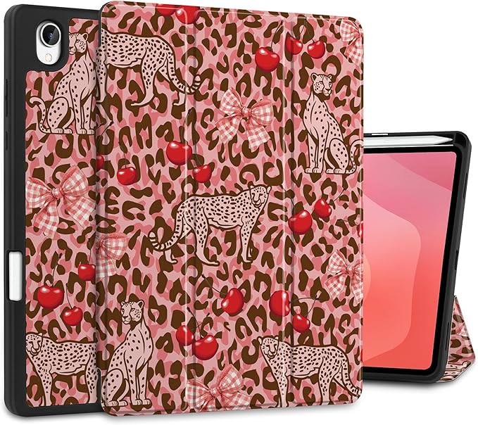 DONGKE Case for Samsung Galaxy Tab S11 5G 11 2025 Model (SM-X730/X736B) Slim Lightweight Trifold Stand Cover with S Pen Holder Auto Sleep/Wake Soft TPU Shockproof Back Cheetah Bow
