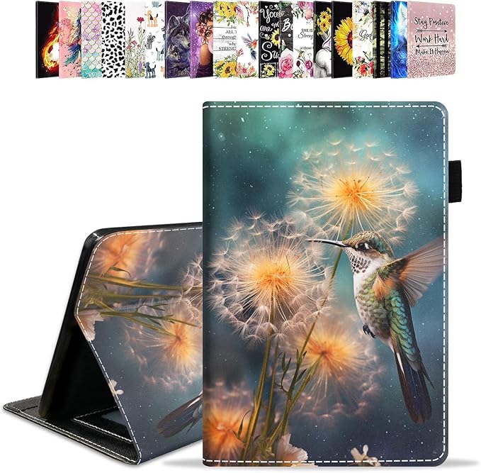 Case for All-New Amazon Kindle Fire HD 10 &amp 10 Plus Tablet 10.1 (13th/11th Generation 2023/2021 Release) PU Leather Folio Case with Smart Auto Wake/Sleep Hummingbird and Dandelion