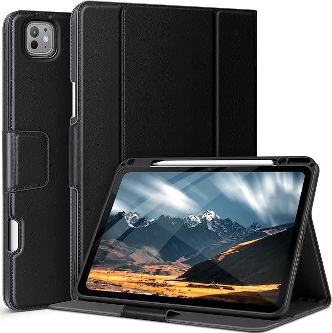 auaua Case for iPad Pro 13 Inch (M5/M4) 2025/2024 with Pencil Holder and Pocket Multiple Viewing Angles Magnetic Closure Auto Sleep/Wake (Black)