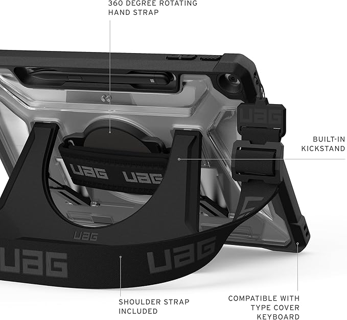 URBAN ARMOR GEAR UAG Designed for Microsoft Surface Pro 1st Edition 12 Case - Rugged Protective Cover with Multi-Angle Built-in Kickstand Pen Holder Hand Strap &amp Shoulder Strap Plasma Ice/Black