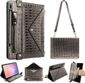 Tablet Carrying Shoulder Bag Case for Samsung Galaxy Tab S10 FE+ Plus 13.1 2025 SM-X620 X626 Iridescent Diamond Texture Envelope PU Leather Hand Strap Cards Holder Pocket S Pen Holder CaseBlack