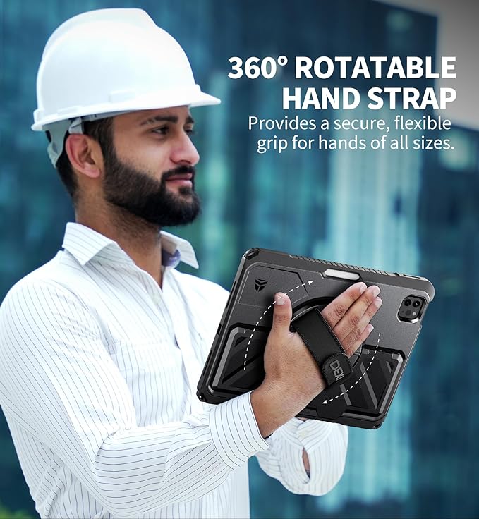Dexnor Case for iPad Pro 11 inch 4th/3rd/2nd/1st Gen (2022/2021/2020/2018)Rugged Protective Case with 360° Rotating Hand Strap &amp Stand &amp Screen Protector &amp Pencil Holder Shockproof Bumper
