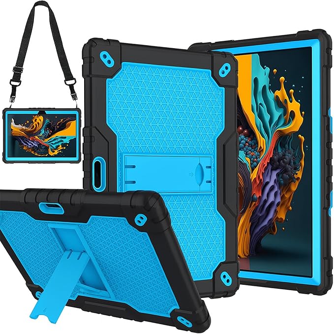 Case for Pritom M10 /quntiCO Y10 /Digiland DL1036 /Voger priorpad X100 /VUCATIMES N10/Gateway 10.1 HD Tab Case with Stand Rubber Hybrid Come with 9H Tempered Glass Film (Black/Blue/2 PCS)