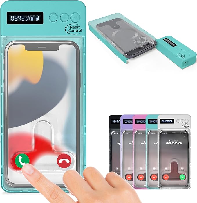 Phone Lockbox - Timer Lock Box Cell Phone Locker Bad Habits Smart Phones Jail with Timer Reduce Kids Adults Screen Time Improve Productivity Family Time Locking Container - Turquoise