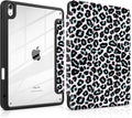 TWOLSKOO Case for iPad Air 11-inch (M4 2026 / M3 2025 / M2 2024) Clear Acrylic Back with TPU Bumper Pencil Holder Trifold Stand Auto Sleep/Wake Black Leopard