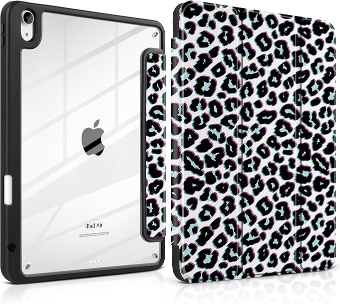 TWOLSKOO Case for iPad Air 11-inch (M4 2026 / M3 2025 / M2 2024) Clear Acrylic Back with TPU Bumper Pencil Holder Trifold Stand Auto Sleep/Wake Black Leopard