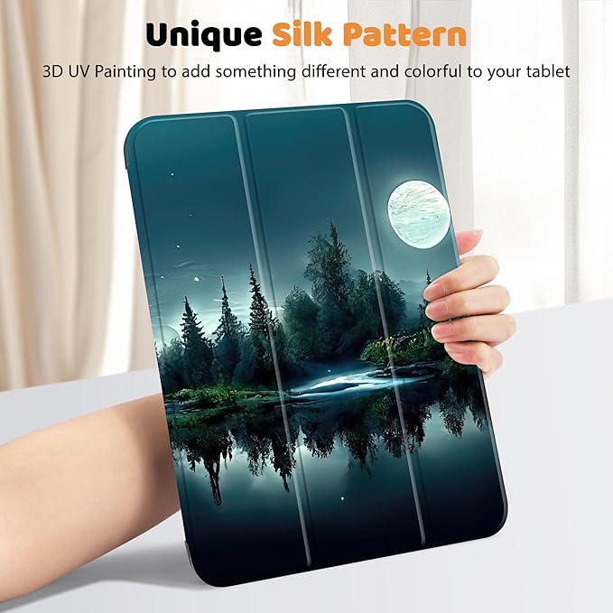 Case for iPad 11 inch A16 2025 Generation 11th / iPad 10.9 inch 10th Generation 2022 Smart Foldable Stand PC Clear Translucent Back Shell Auto Wake/Sleep Slim CoverNight Forest