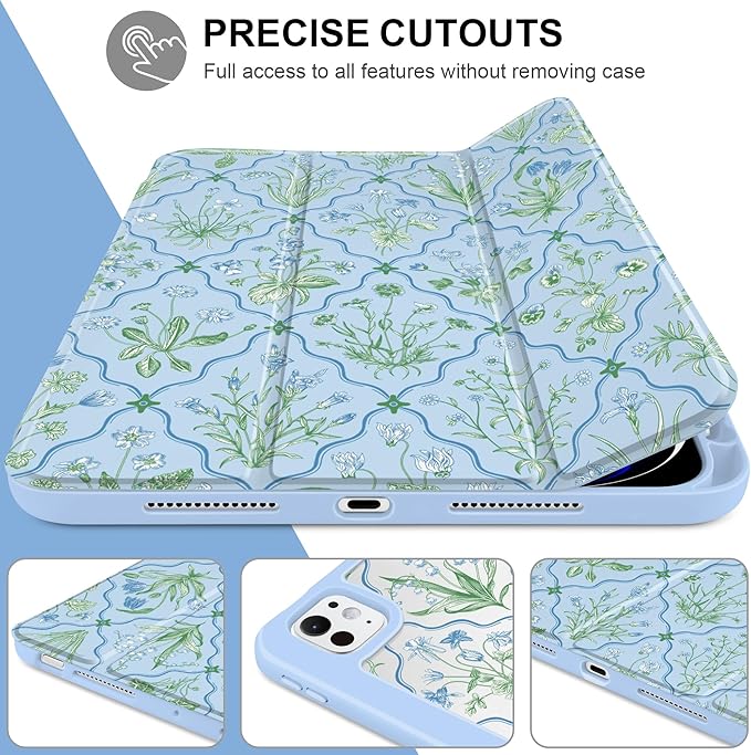 DONGKE for iPad Pro 11-Inch Case (M5 2025 / M4 2024) 6th/5th Generation [Auto Sleep/Wake &amp Pencil Pro Holder] Clear Acrylic Back Smart Trifold Stand Cover Lattice Floral