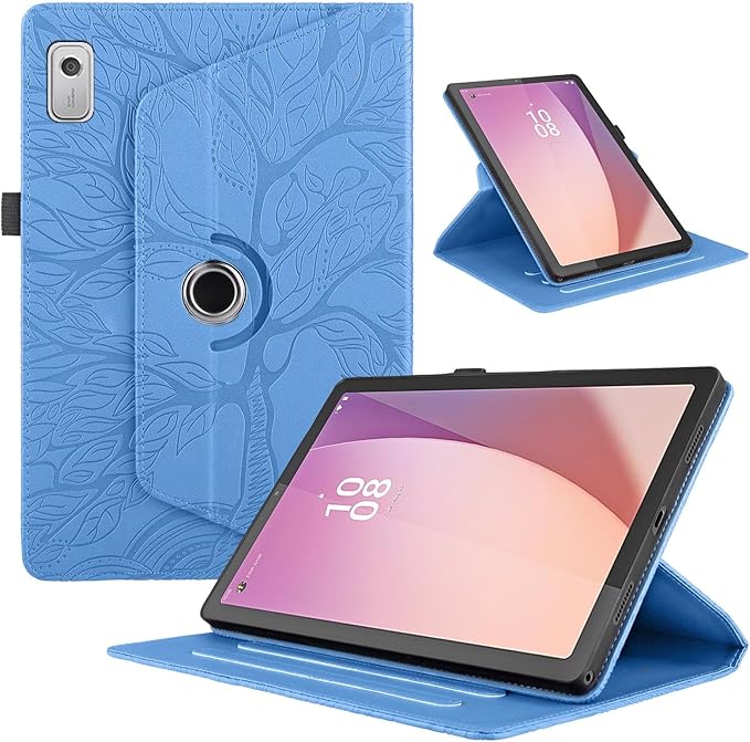 Tablet PC Bags Cases Sleeves Compatible With Lenovo Tab M9 9.0 Inch (Model: TB-310FU 2023 Released) Tablet Case 360 Degree Rotating Stand Foldable Tablet Case Tree Of Life Embossed Shell(Blue)