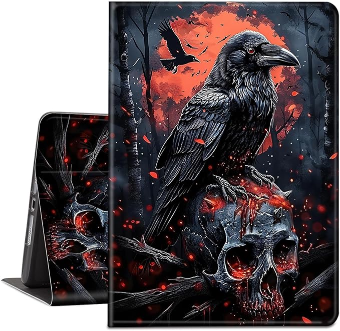 Case for Amazon Kindle Fire HD 10 and Fire HD 10 Plus 10.1 Tablet Case (13th/11th Generation 2023/2021 Release) Slim Fit PU Leather Cover with Auto Sleep/Wake - Crow Skull