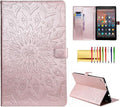 Folio Case for Fire HD 10 (9th/7th/5th Generation 2019/2017/2015 Release) Sunflower Embossed Stand Protective Cover with Card/Cash Holder for Amazon Fire HD 10.1 Inch Tablet Rose Gold