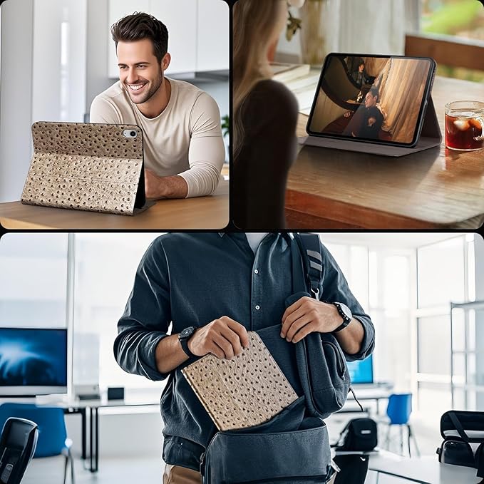 Gexmil Leather Case for iPad Air 11 Inch M4/M3/M2 (2026/2025/2024)iPad Air 10.9 Inch 5th/4th Generation 2022/2020 Top Grain Leather Cover Auto Sleep/Wake Adjustable StandKhaki