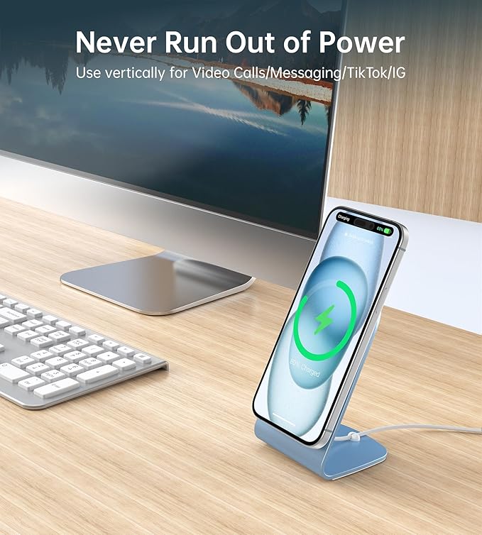 Magnetic Wireless Charger for iPhone 17/16/15/14/13/12 - Mag Charger+20W USB C Adapter Fast Wireless Charging Stand/Pad with 5ft Cable for iPhone 17/16/15/14/13/12 Pro Max Plus Mini 17 Air Blue