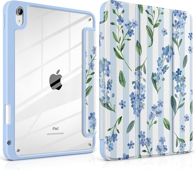 Blue Watercolor Flowers & Stripes
