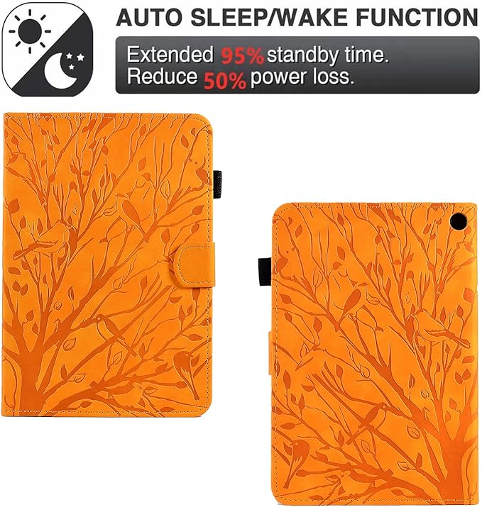 for Amazon Kindle Fire HD 8 &amp Fire HD 8 Plus Case (12th/10th Generation 2024/2022/2020) 8 UUcovers Embossed Magneic Smart Cover with Stand/Pencil Holder [Auto Sleep/Wake] Orange Lucky Tree