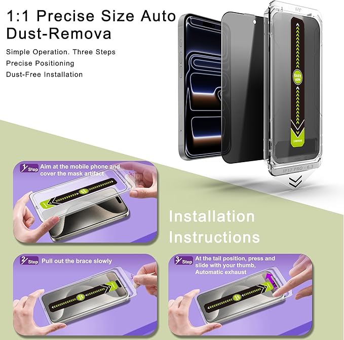 2 Pack Anti-Spy Privacy Screen Protector for iPhone 17 Pro (6.3-Inch)9H Tempered GlassFull CoverageAnti-FingerprintAuto Dust RemovalBubble-FreeEasy Installation
