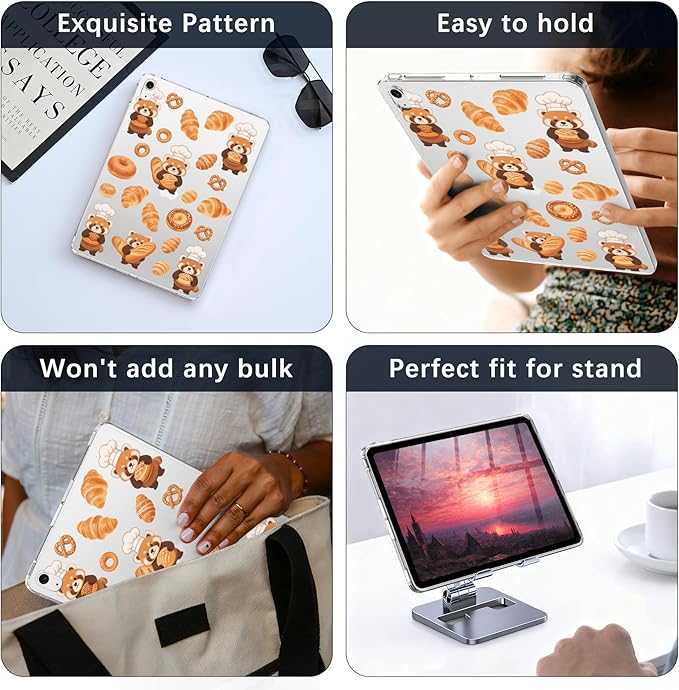 for iPad Air 13 (M3) 2025/ (M2) 2024Red Panda Pastry Chef Crystal Clear CaseSlim Lightweight Anti-Scratch Soft TPU Bumper Hard Acrylic Back Cover for Women
