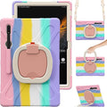 Heavy Duty Case for Galaxy Tab S9 Plus 12.4 Inch 2023 Model (SM-X810/X816/X818)with S Pen Holder Shockproof Kids Case with 360 Rotating Stand/Shoulder Strap (Colourful Pink)