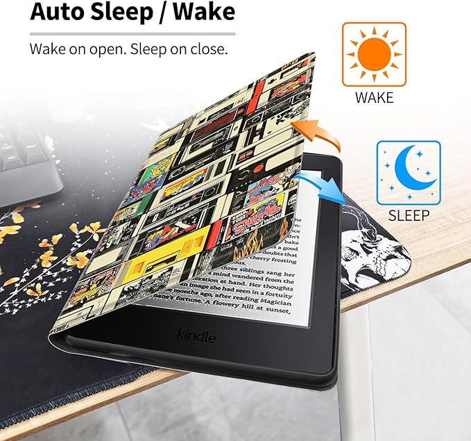 Case for All-New 7 Kindle Paperwhite 12th Gen 2024 &amp Kindle Colorsoft Signature EditionPU Leather Cover with Auto Sleep Wake FeatureRetro Cassette Tape