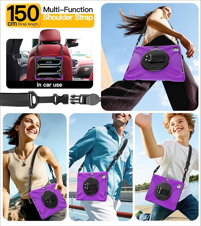 BRAECN for iPad Pro 13 inch Case M5 2025 &amp M4 2024 Heavy Duty Shockproof Protective with Pencil Holder Screen Protector 360°Rotating Stand Handle &amp Shoulder Strap Full Body Cover Kids Friendly
