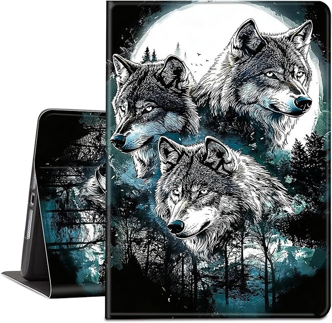Case for Amazon Kindle Fire HD 10 and Fire HD 10 Plus 10.1 Tablet Case (13th/11th Generation 2023/2021 Release) Slim Fit PU Leather Cover with Auto Sleep/Wake - Gray Wolf Under The Moon