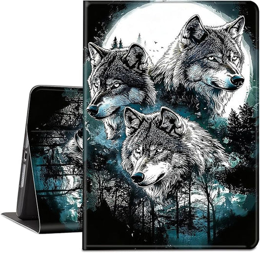 Case for Amazon Kindle Fire HD 10 and Fire HD 10 Plus 10.1 Tablet Case (13th/11th Generation 2023/2021 Release) Slim Fit PU Leather Cover with Auto Sleep/Wake - Gray Wolf Under The Moon