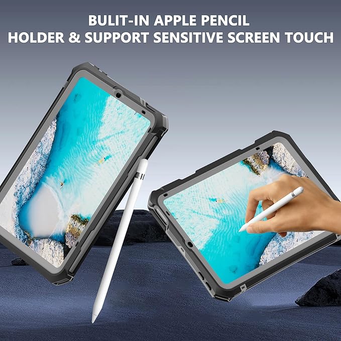 ShellBox Case Fit with iPad mini 7(A17 Pro)/ 6 Generation 2024 Waterproof case Built in Pencil Holder Built-in Screen Protector Full Body Protective Pad Cover for iPad mini 7th/6th 8.3 inch