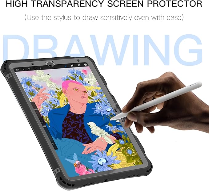 Waterproof Case for iPad Air 11 Inch M2 (2024) / M3 (2025) Full-Body Protective Cover with Built-in Screen Protector 6.6FT Waterproof Shockproof Pencil &amp Keyboard Compatible – Black