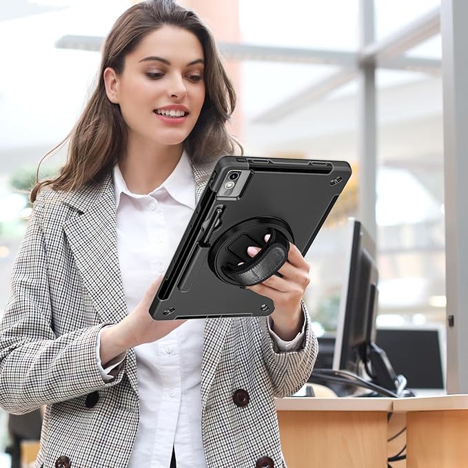 ZenRich Tablet Case for Lenovo Tab P12 12.7 Inch 2023/2024 Release with 360° Rotating Kickstand Hand Strap &amp Shoulder Belt - Heavy Duty Shockproof Rugged Protective Cover