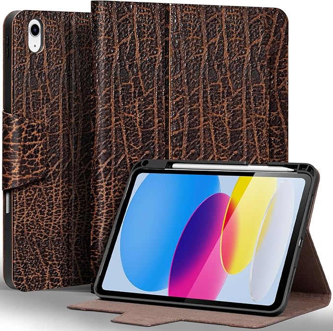Gexmil Leather Case for iPad (A16) 11th Generation 11 Inch 2025 iPad 10th Generation 10.9 Inch 2022Protective Cover with Pencil HolderMagnetic ClosureAuto Sleep/WakeBuffalo Pattern